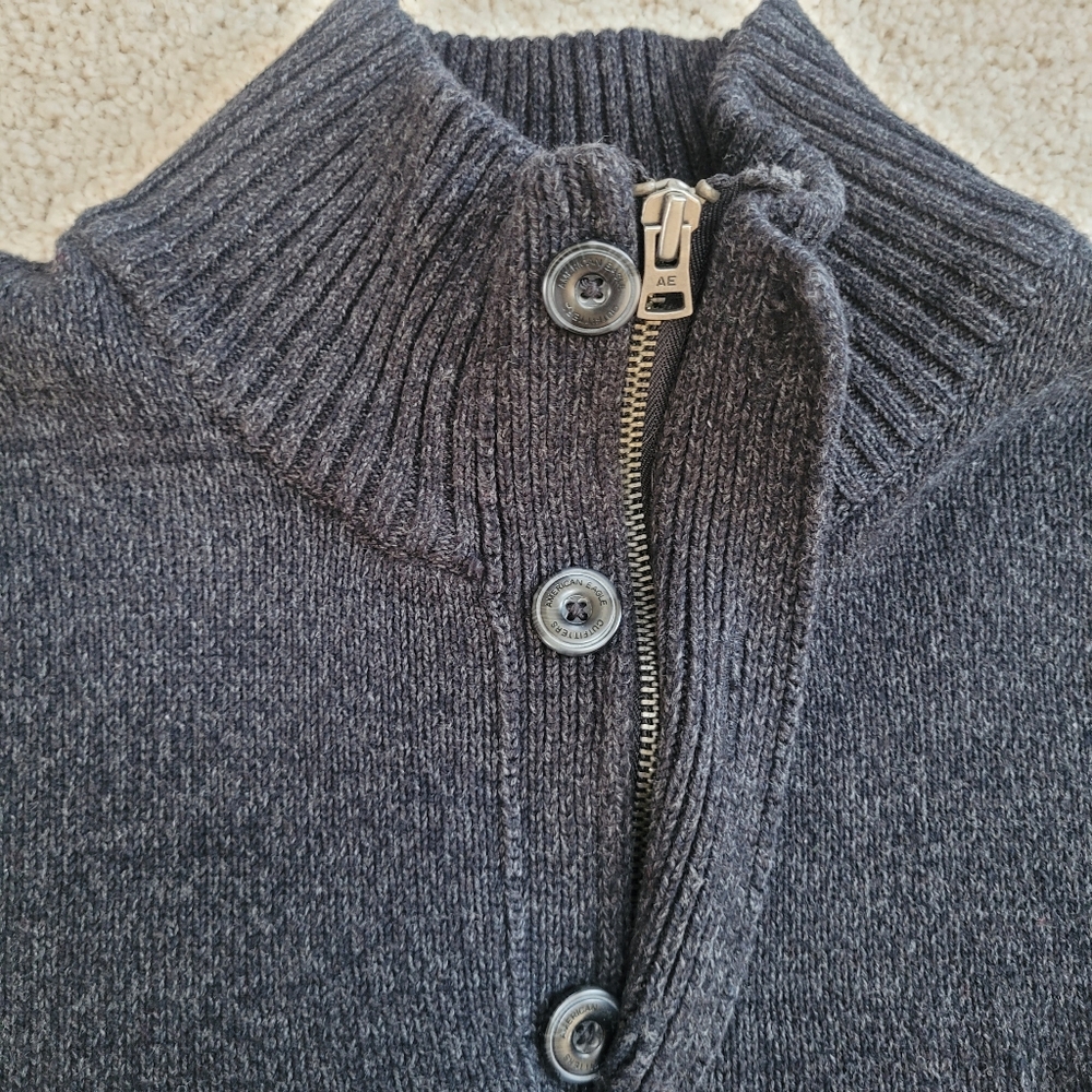 American Eagle Quarter Zip Pullover Sweater Athletic Fit Casual L‎ 100% Cotton - Picture 3 of 8